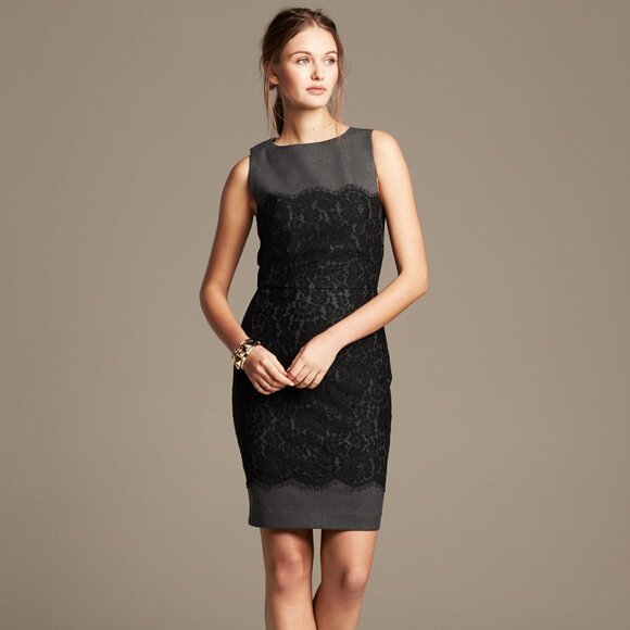 NWT Banana Republic Gray and Black Lace Overlay Sleeveless Sheath Dress - Picture 1 of 14